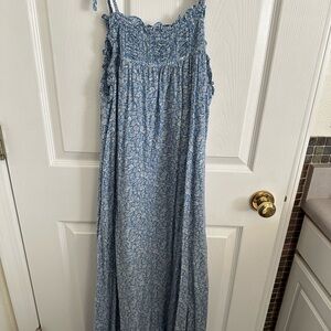 Doen Blue Floral Maxi Dress with Smocked Bodice